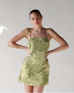 emory park Electric Bloom Crochet Mini Dress - Green