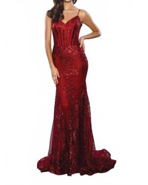 Tella Couture Long Formal Sequin Prom Dress - Red