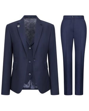Infinity Leather 3 Piece Tailored Fit Plain Formal Office Suit - Blue