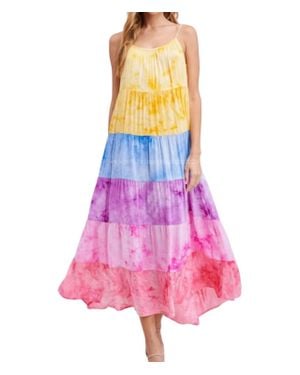 White Birch Tiered Tassel Tie Straps Dyed Dress - Purple