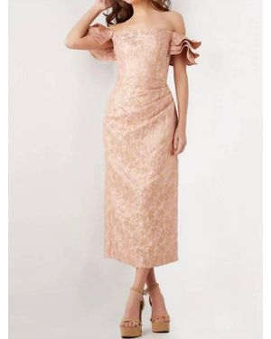 Jovani Off The Shoulder Tea Length Dress - Natural
