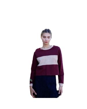 TRUEDAMES Burgundy Colorblock Long Sleeve Crop Top - Purple