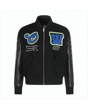 Off-White c/o Virgil Abloh Varsity-Style Bomber Jacket With Leather Sleeves - Black