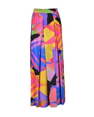 Sara Roka Abstract Pattern Tulle Underskirt Silk Maxi Skirt - White