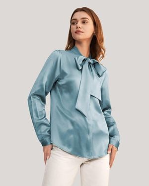 LILYSILK Bow-tie Neck Silk Blous - Blue