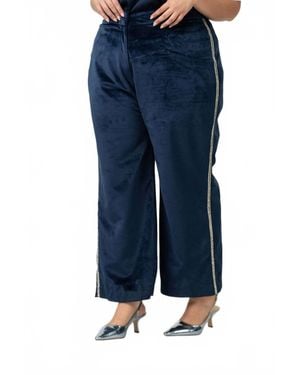 La Fuori Velvet Sequin Stripe Pants - Blue