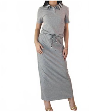 Sundayup Anna Polo Shirt And Midi Skirt Set - Gray