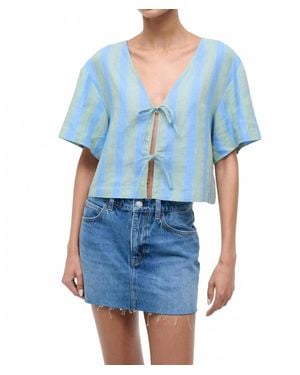 STAUD Ava Linen V-Neck Top - Blue