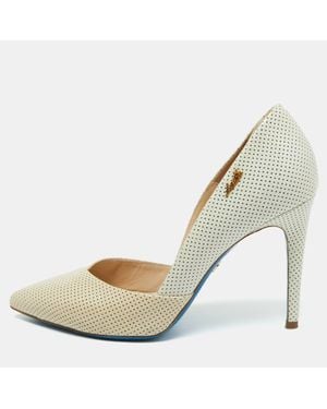 Loriblu Tri Color Perforated Patent Leather Pointed Toe Pumps - Natural