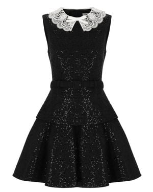 Self-Portrait Boucle Dress With All-Over Sequins And Lace Details - Black
