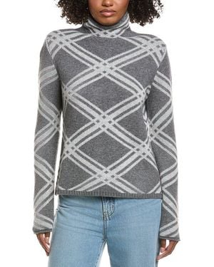 Hannah Rose Plaid Funnel Neck Wool & Cashmere-Blend Sweater - Gray