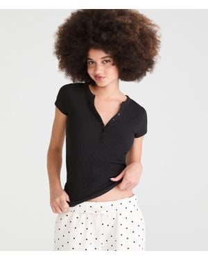 Aéropostale Buttery Soft V-Neck Henley - Black
