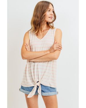 TRUEDAMES Cotton Bleu By Nu Label Sleeveless Front Tie Striped Top - White