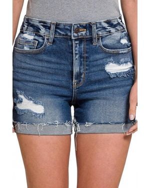 Zenana Carli Cuffed Shorts - Blue