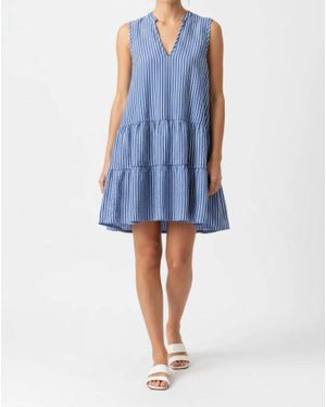 Saints & Hearts Seersucker Sleeveless Tiered Dress - Blue