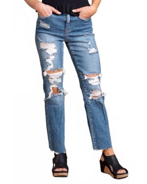 Flying Monkey Distressed High Rise Relaxed Straight Jeans - Blue