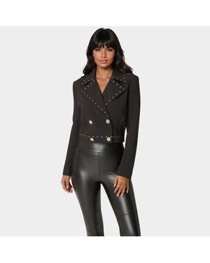 Bebe Woven Twill Studded Double Breast Jacket - Black