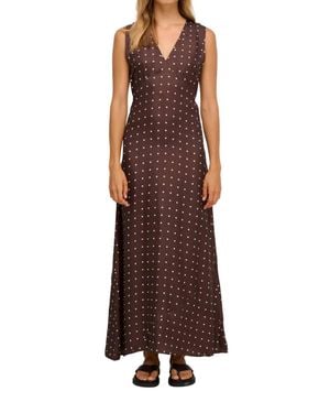 Little Lies Polka Midi Dress - Brown