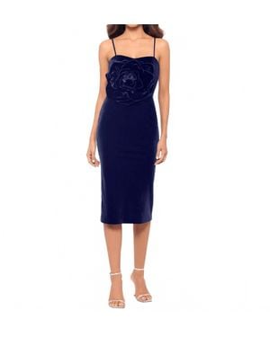 Betsy & Adam Velvet Rosette Sheath Dress - Blue