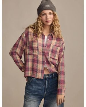 Lucky Brand Cropped Plaid Drapey Shirt - Pink