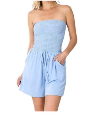 Zenana Smocked Shorts Romper - Blue