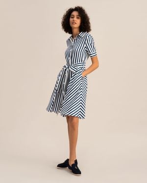 LILYSILK The Amalfi Stripe Silk Shirtdress With Belt For - Blue