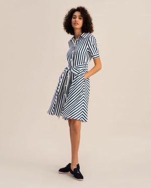LILYSILK The Amalfi Stripe Silk Shirtdress With Belt For - Blue