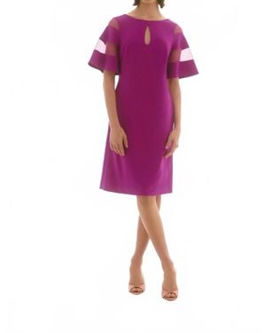 Joseph Ribkoff Mesh Sleeve Insert A-Line Dress - Purple