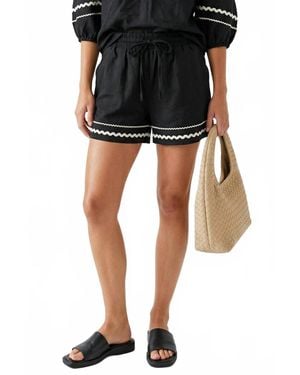 Naked Zebra Contrast Trim Linen Shorts - Black