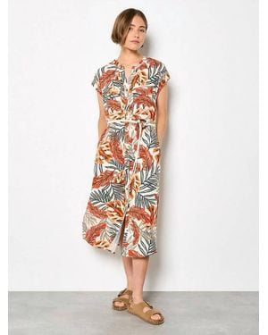 Apricot Painted Banana Leaf Dress - White