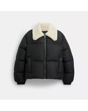 COACH Puffer With Shearling Collar - Black
