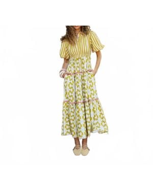 BROOKS AVENUE Banyan Puff Sleeve Midi Dress - Yellow