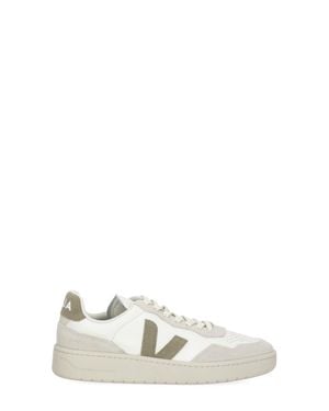Veja V-90 Suede-Blend Leather Sneakers - White