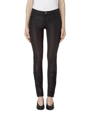 J Brand Coated Lace Mid Rise Skinny Jeans - Black