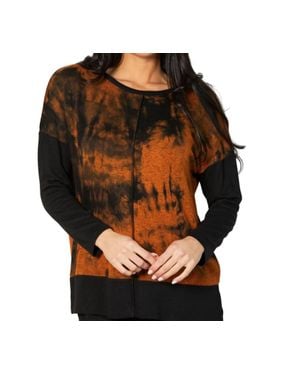 French Kyss Marble Wash Color Block Crew Top - Black