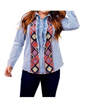 Layerz Clothing Clyde Embroidered Denim Shirt - Blue