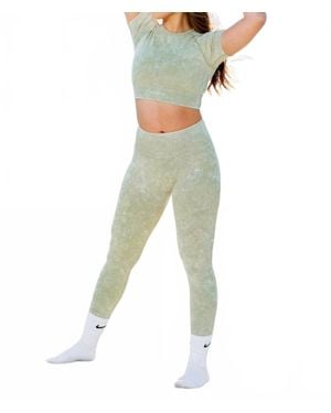 Navano Acid Wash Short Sleeve Crop Top - Green