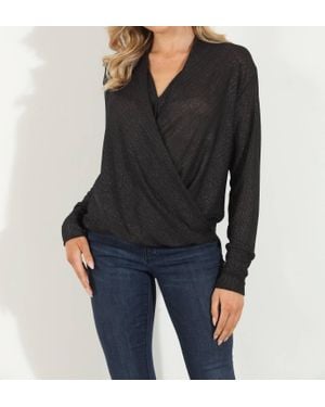 Veronica M Kiki Sparkle Rib Draped Surplice Top - Black
