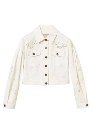 Twinset Cropped Jacket With Lace Cut-Out Details - White