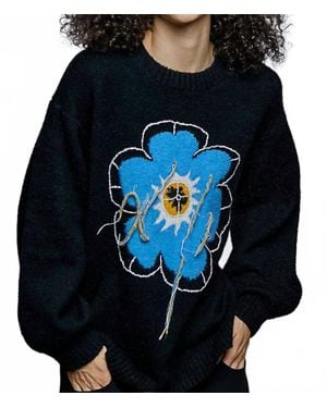 Pol Floral Pattern Stiched Sweater - Blue