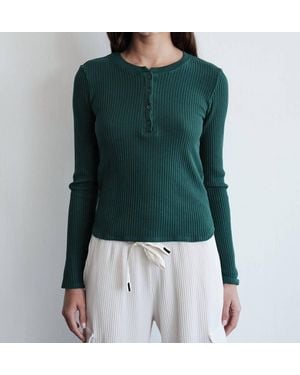 Stateside Luxe Thermal Slim Henley Top - Green