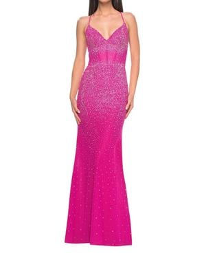 La Femme Stunning Tulle Fitted Prom Dress - Pink