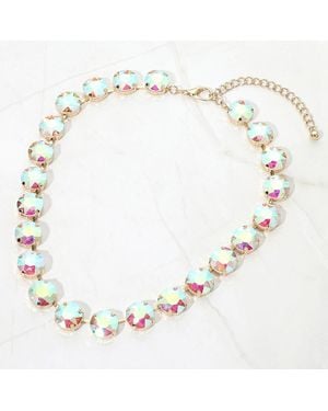 Fashnzfab Cushion Round Stone Link Evening Necklace - Metallic