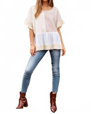 Davi & Dani Mix Match Textured Ruffle Detail Sweater Top - Blue