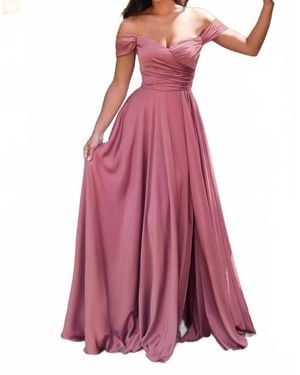 Cinderella Divine Off Shoulder A-Line Satin Dress - Pink