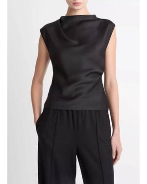 Vince Satin Draped Cowl-Neck Top - Black