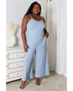 TRUEDAMES Full Size Spaghetti Strap V-Neck Jumpsuit - Blue