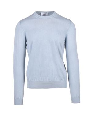 Alpha Studio Light Cotton Crewneck Sweater With Ribbed Finishing - Blue