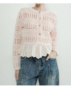 Aaron & Amber Lace Bottom Pointelle Knit Cardigan - Natural