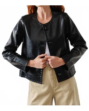 Aaron & Amber Whipstitch Faux Leather Jacket - Black